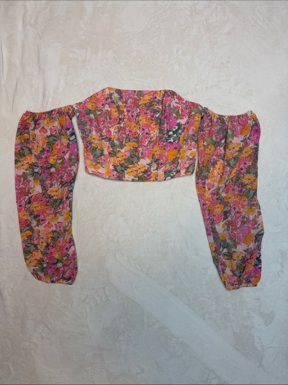 Wild Fable Floral Off Shoulder Long Sleeve Corset Crop Top